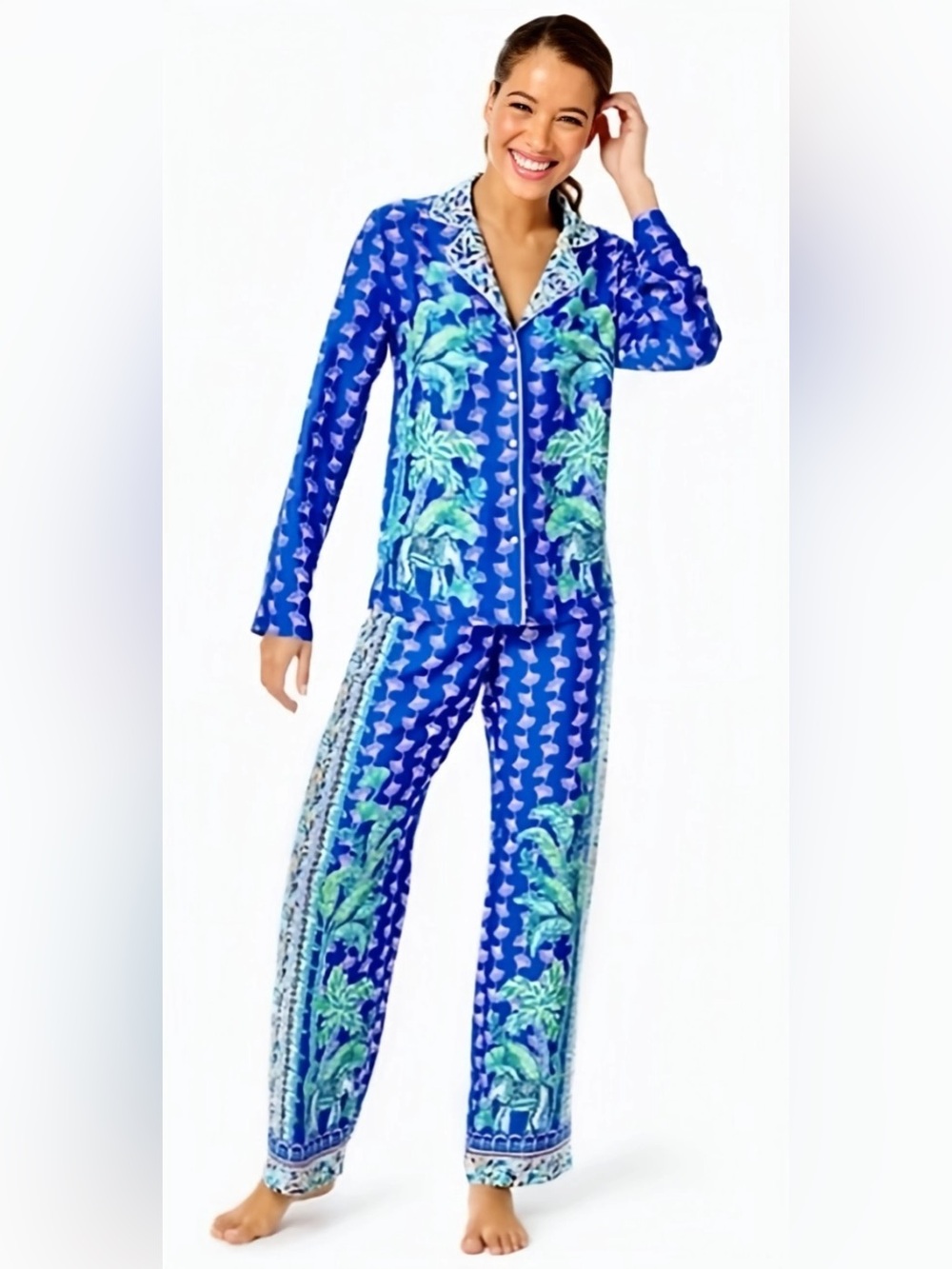 Lilly Pulitzer Fan Favorite Woven Top and Pants Set Blue & Green